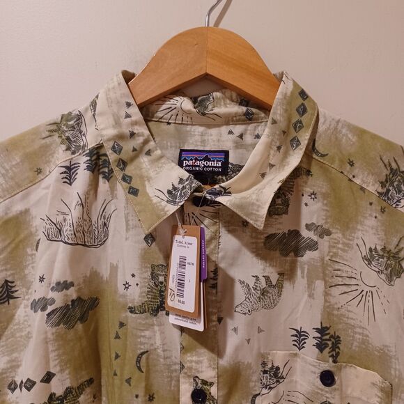 NWT Patagonia Go To Button Up Shirt Yosemite Half Dome Bear Print Size Large - Picture 2 of 9